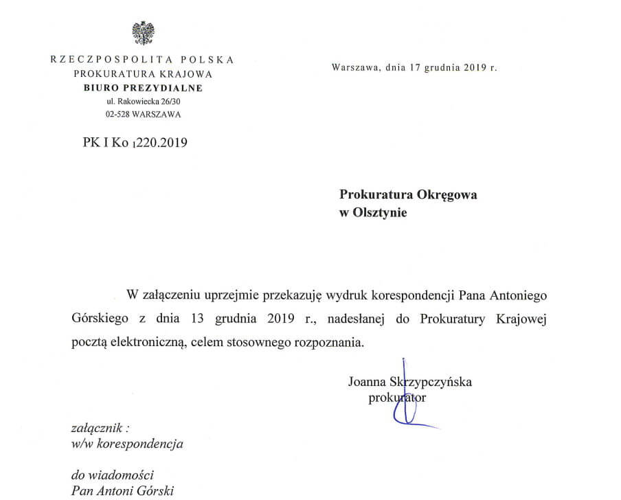 Antoni Górski pismo 20191217