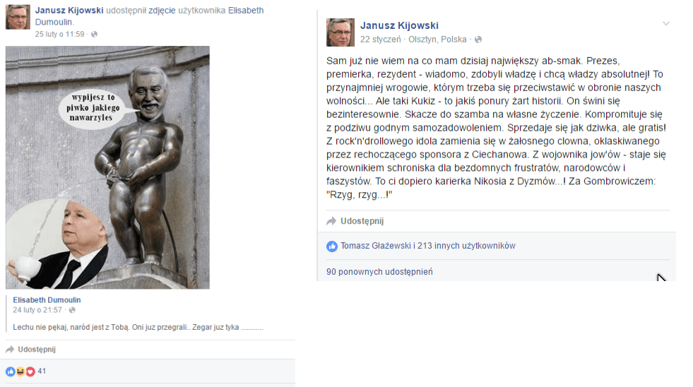 Janusz Kijowski - zestawienie hejterskich wpisów