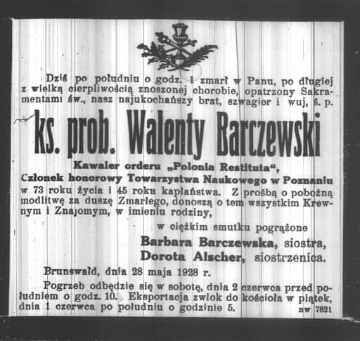 Nekrolog - Barczewski Walenty
