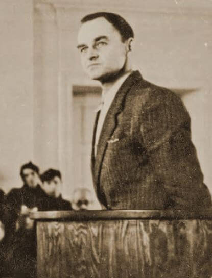 Rtm. Witold Pilecki ps. „Witold” podczas składania wyjaśnień przed sądem (fot. z archiwum IPN)